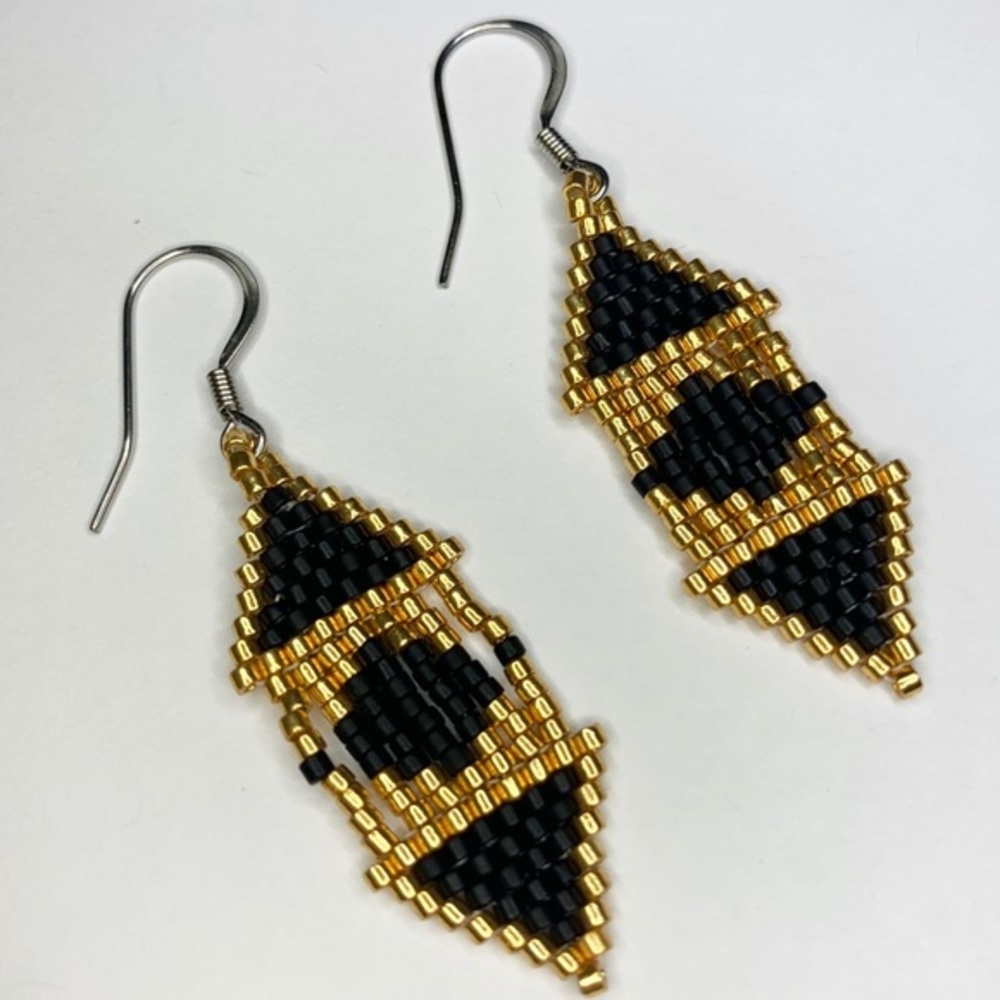 Handmade triangle fringe seed beads boho earrings